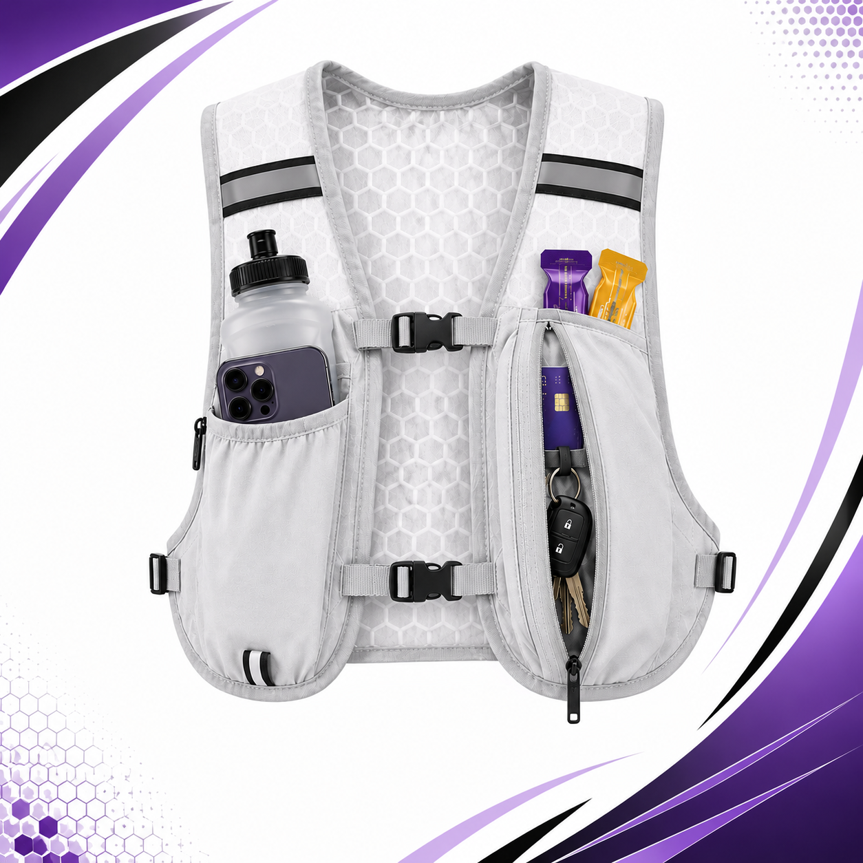 HydraMove™ Reflective Chest Pack Running Vest featuring secure and accessible storage compartments